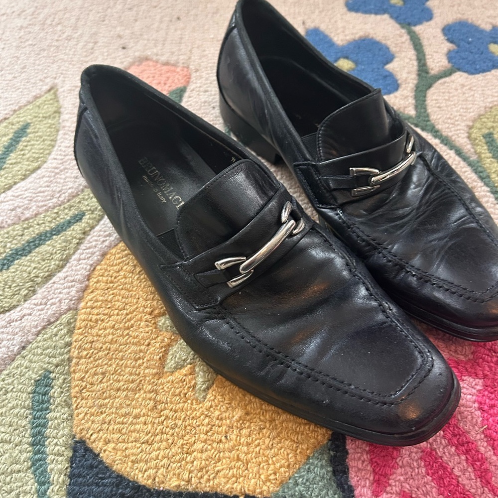Bruno magli Black Leather Loafers with Horsebit Detail